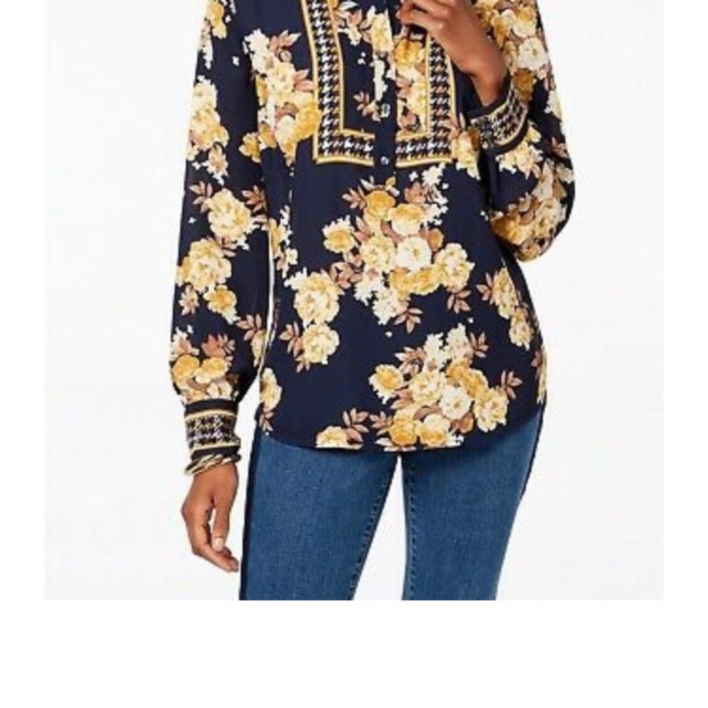 Navy/Gold Floral blouse by Charter Club